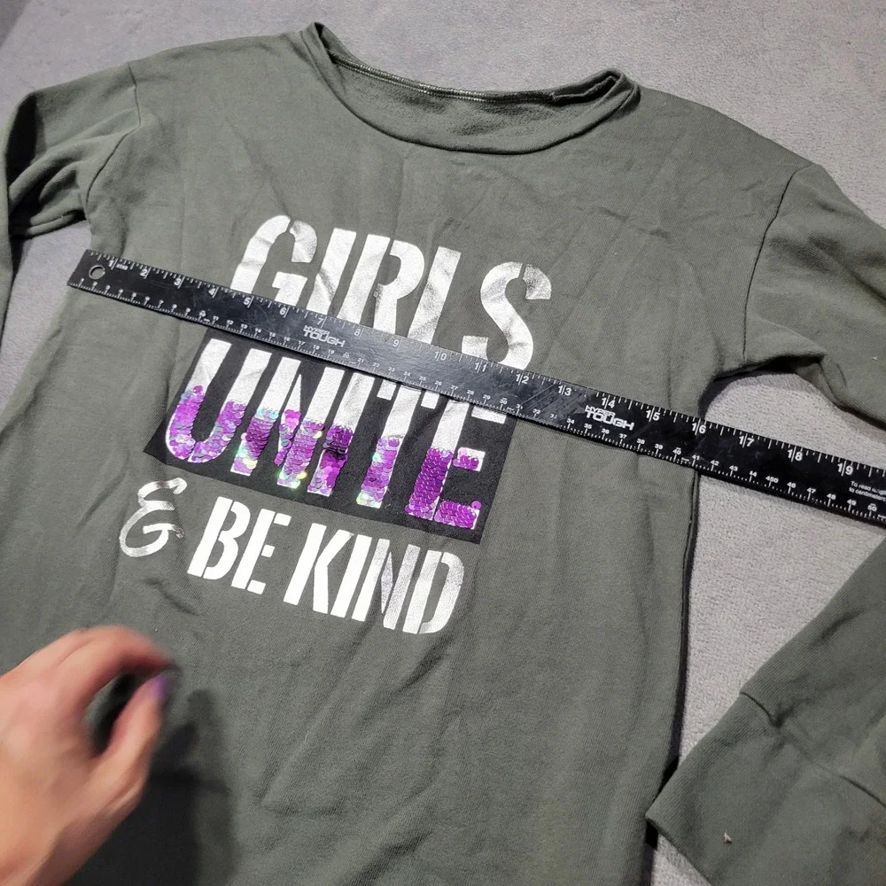 Justice Sweatshirt Girls 12 Green Girls Unite Be Kind Sequin‎ High Low Graphic